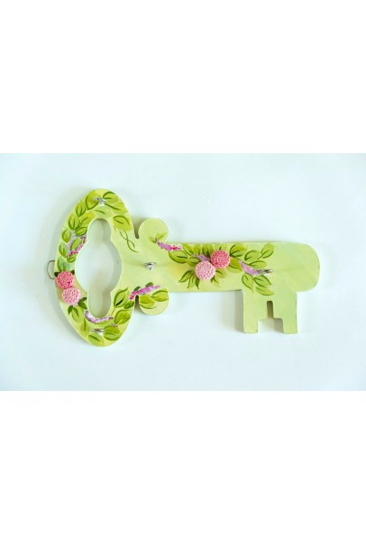 Happy Threads Key Holder With Crochet Motifs (Green & Pink) Happy Threads Key Holder With Crochet Motifs (Green & Pink)